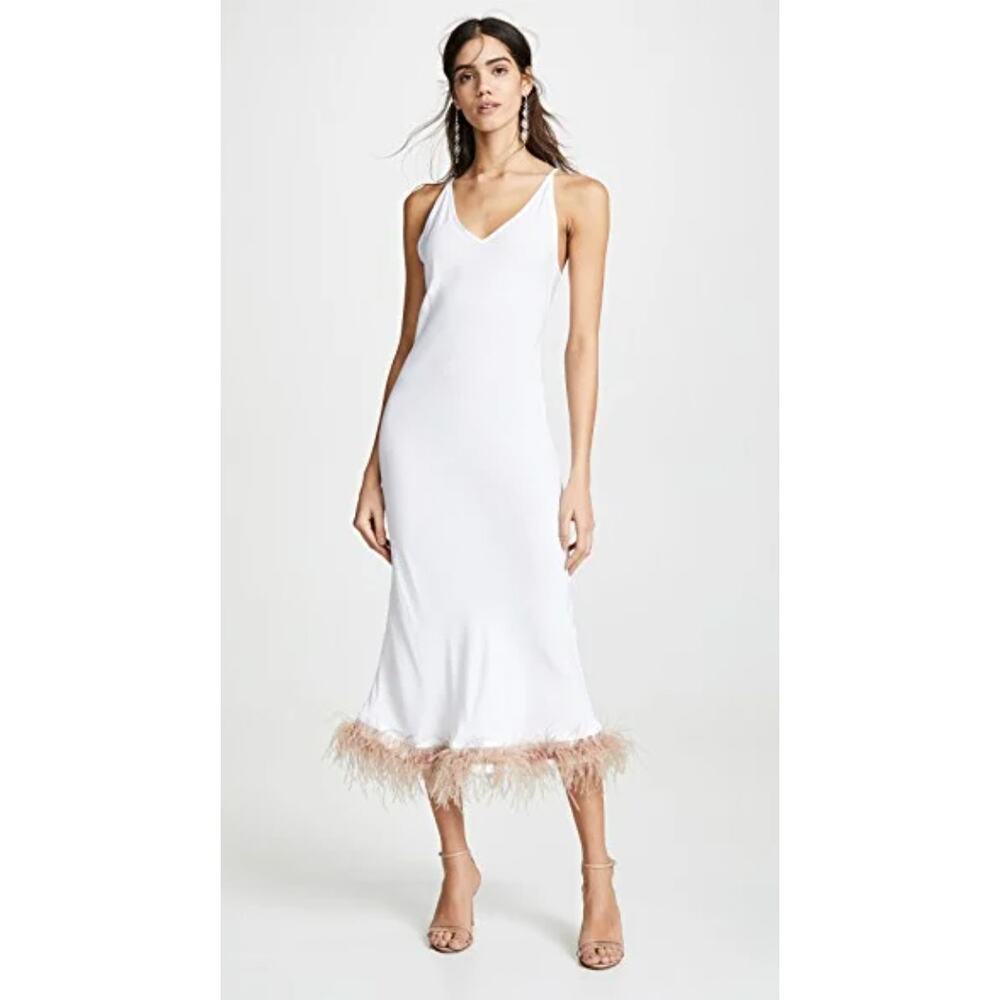 Sleeper milk Punch Feather Trim Slip Maxi Dress